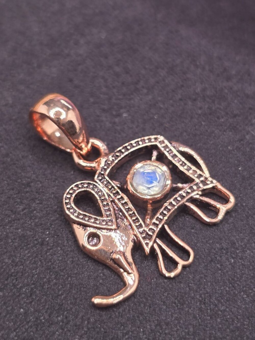 Moonstone Copper Elephant Pendant Blue Flash Gemstone Jewelry
